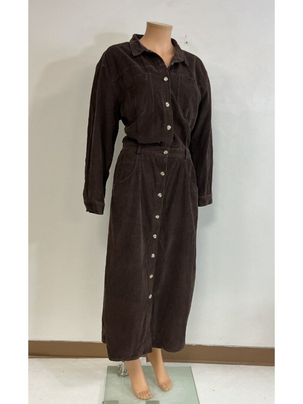Fads Vintage Brown Western Corduroy Dress Boho Maxi Womens 14